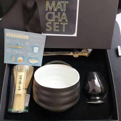 China Sustainable Bamboo Super Matcha Making Kit Set Of 5 Matcha Tea Ceremony Set Ceramic Bowl for sale