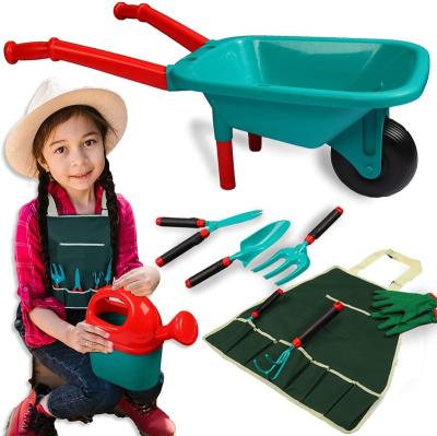 China Beach Funny Toy Children Sand Metal Wheel Barrow Cart Set Small Gardening Camping Toy for sale