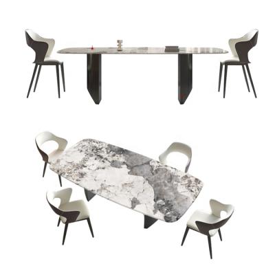 China Luxury Marble Dining Table Set (Other) Wholesales Stainless Steel Metal 3 Circles Adjustable Modern Base Dining Room Furniture for sale