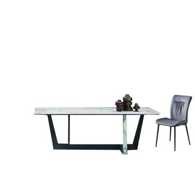 China (Others) 2021 New Adjustable Rectangular Italian Marble Dining Table 6 Chairs Set From Marmore Metal Top And Leg for sale