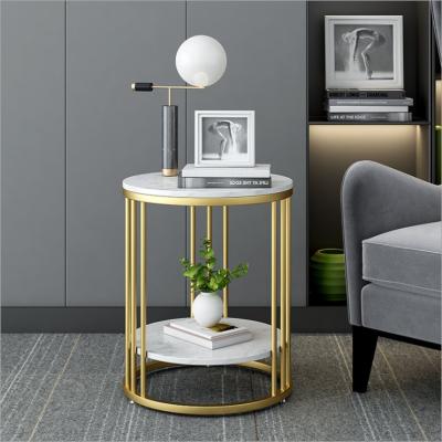 China Not Rust Gold Base Stainless Steel White Lime Marble Coffee Table for sale