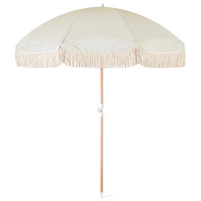 China Luxury Patio Umbrella Real Pole Waterproof Customizable 200CM Logo Wooden Custom Printing With Tassels for sale