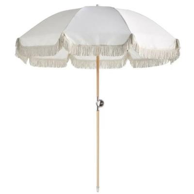 China Waterproof 2022 Best USA New Zealand UK 2M, 2.2M Outdoor White Beach Garden Umbrella With Fringes for sale