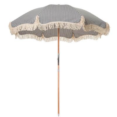 China 2022 Premium Beach Umbrella Windproof Wooden Waterproof Outdoor Australia Newzeland Polish Boho With Cotton Tassels And Beach Chair for sale