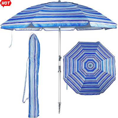 China Cheap custom print giant vented sun beach umbrella waterproof with weighted fiberglass rib foldable aluminum steel pole for chairs for sale