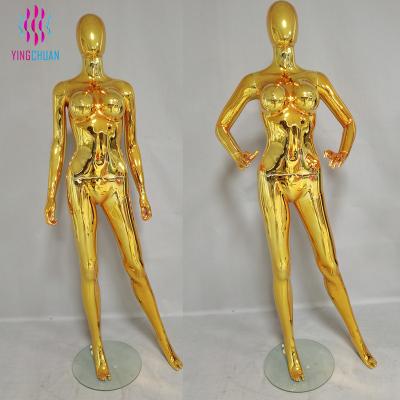 China Customized Design Full Body Mannequins Plastic Female Plated Shiny Chrome Mannequin Mannequin Gold for sale