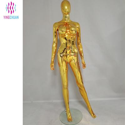 China Customized factory price design plastic mannequins gold body full female display window mannequins for boutique display for sale