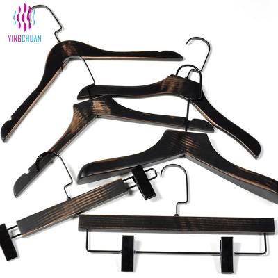 China Customized Viable LOGO Special Design Wide Shoulder Square Flat Hook Wooden Coat Hanger for sale