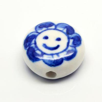 China Flat Round Earrings 12-20mm Blue And White Hand Painted Custom Designs Porcelain Disc Beads For Jewelry Making for sale