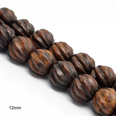 China Jewelry making wholesale carved antique natural brown hardwood wavy beads 12mm 14mm 16mm 9x15mm for diy jewelry making for sale