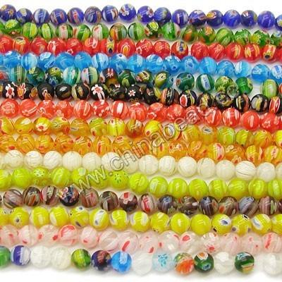 China Crystal Wholesale round millefiori beads, 8mm colorful glass millefiori beads for jewelry making for sale