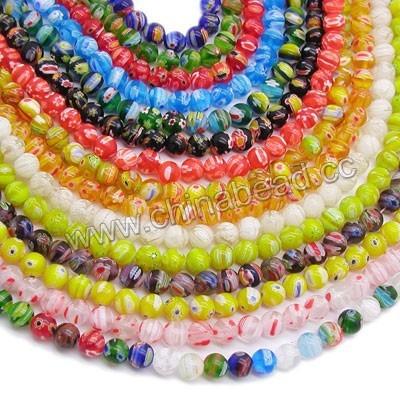 China Crystal Wholesale millefiori beads, 6mm round glass millefiori bead for bracelet making for sale