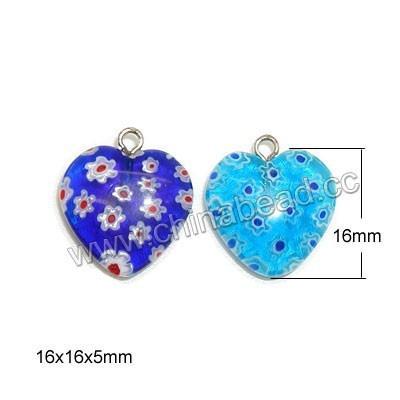 China Lampwork wholesale murano millefiori glass pendants, Millefiori heart pendant glass heart charm for necklace making for sale