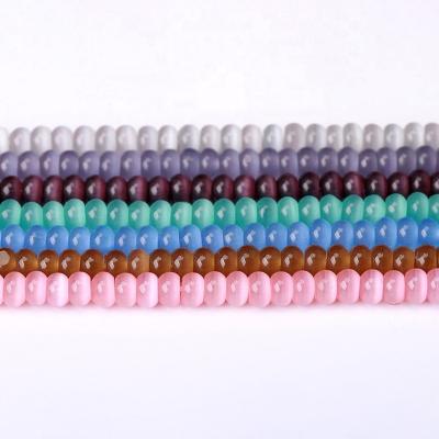 China Wholesale 8x4mm Fiber Optic Glass Beads Colorful Cat's Eye Stone Smooth Rondelle Beads For DIY Jewelry Making for sale