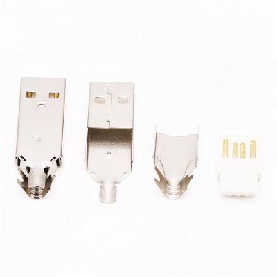 China Nickel Plated Metal Usb2.0 Male Connector USB Male Solder One Type PCB Tail USB-One Plug 3 In 1 PC DIY Adapter for sale