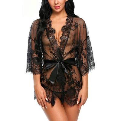 China Avidlove Hot Sexy Women's Nightgown Lace Kimono Long Robe Babydoll Lingerie Mesh Nightgown S-5XL for sale