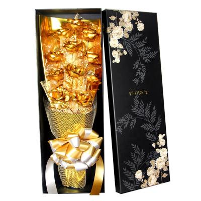 China 2022 Valentine's Day Gift 24k Gold Leaf 11 Roses Bouquet Permanent Artificial Flower Bouquet With Black Gift Box for sale