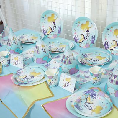 China Decoration Birthday Festival Party Children's Birthday Mermaid Party Supplies Party Tableware Set for sale