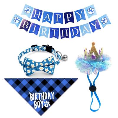 China Pet Birthday Props Dog Party Props Dog Collar Triangle Scarf Crown Hat Party Banner Flag for Pet Birthday Party Decoration for sale