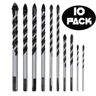 China 10 Piece Extra Long Concrete Triangle Masonry Shank Kit TILE Drill Bits, BRICK, CONCRETE, GLASS, Ceramic Carbide Tip Drill Bit Set for sale