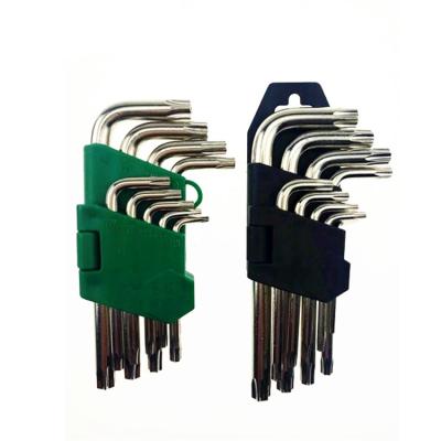 China 45# Carbon Steel 9pcs Short Arm Star Type With Folding Plastic Holder Professional Folding Hex Key for sale