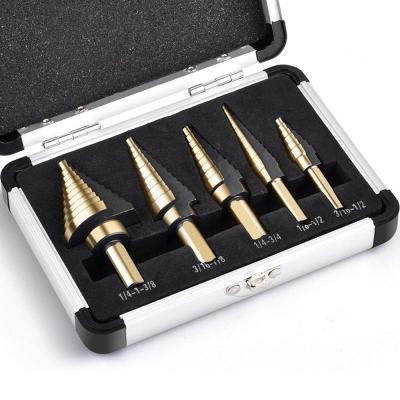 China Cordless Aluminum Case Racing 5pcs HSS Cobalt Titanium 50 Hole Drill Bit Stepped Set Multiple Sizes for sale