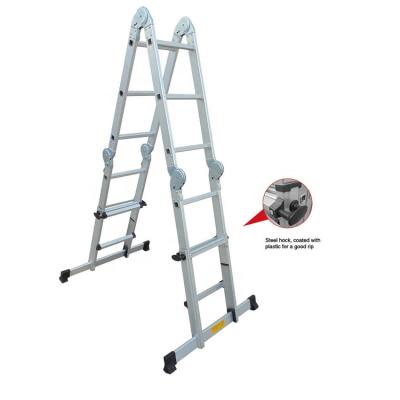 China EN 131 Universal Folding Ladders GS Soft Extension Aluminum Ladders with Steel Hook and Coated Plastic for sale