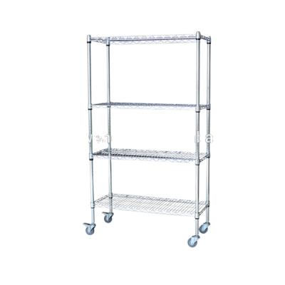 China Corrosion Protection 4 Tiers Chrome Movable Carbon Steel Wire Shelves for sale