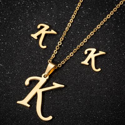 China Bohemia Wholesale Gold Plated Initial Necklace Earring Set Letter Pendant Necklace For Women for sale