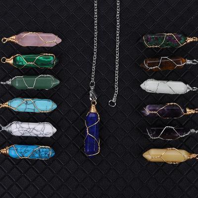 China Other Winding Quartz Pendant Crystal No Chain Copper Wire Amethyst Turquoise Necklace Good Quality Clear Pendants for sale