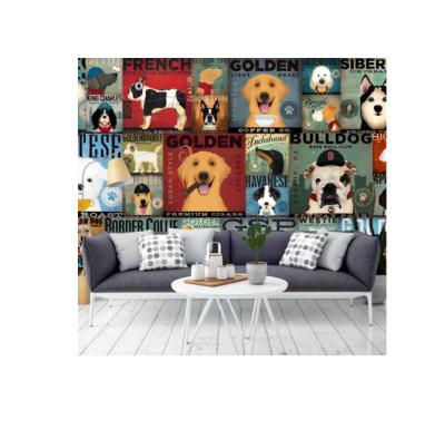 China Waterproof+ECO-Friendly Custom Cartoon Funny Dog Living Room Fabric Wallpaper for sale