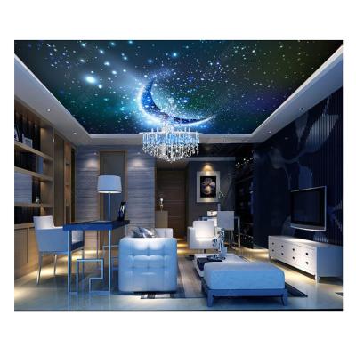 China Beautiful Fantasy Gorgeous Fluorescent Starry Sky Moon Fresco Removable Ceiling Wallpaper for sale