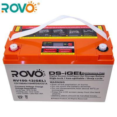 China Toys ROVO 12V 100AH ​​solar gel UPS lead acid battery 100AH ​​with screen monitoring maintenance free for backup system for sale