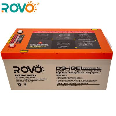 China Solar Toys ROVO 12V 250AH Gel Depp Cycle UPS Battery With Screen Monitoring Maintenance Free For Backup System for sale