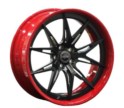 China VIP Sports 18 19 20 21 22 Inch Custom Lightweight High Strength Alloy 2 Piece Forging Car Wheels Black+Red Color for sale