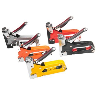 China Packing Ordinary Black Card Three-purpose Staple Gun Semi-Electroplating Manual Nailing Gun Band Nail U-Type Pneumatic Gun for sale