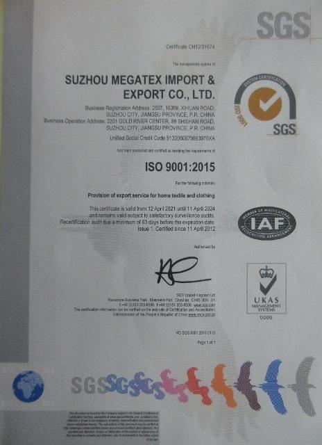 ISO9001 - Suzhou Megatex Import & Export Co., Ltd.