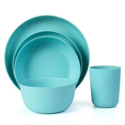 China Lekoch Eco Friendly Sustainable Blue Bamboo Fiber Tableware Set Dinner Salad Bowl 10PCS for sale