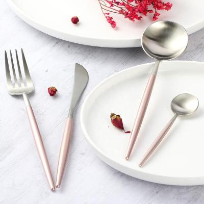 China 4pcs Stainless Steel Viable Silver Dinnerware Set Korea Food Dinner Knife Spoon Fork Sets Silver Western Restaurant Cutlery Sets for sale