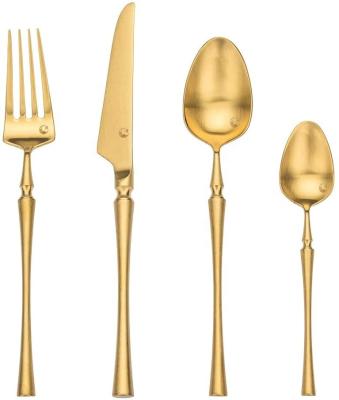 China Matt Gold Flatware Viable 18/10 Gold Flatware Luxury Wedding Spoons and Fork Cutlery Fork and Spoon Set for sale