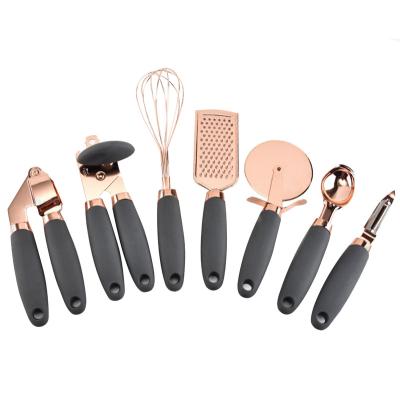 China Viable High Quality Rose Gold Stainless Steel Cheese Grater Kitchenware Set With Gray Plastic Handle for sale