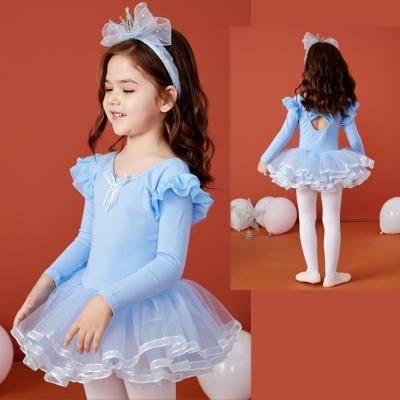 China Ballet Dress Kids Long Sleeves Cotton Dance Dress Dancer Tights for Girls Gymnastics Dancewear for sale