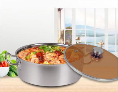 China Viable cookware kitchen household hot pot in 2021 with tempered glass soup pot stainless steel hot pot for sale