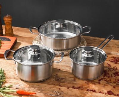 China 2020 viable popular best-selling households 3 pieces stainless steel milk pan with glass lid cookware set for sale