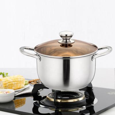 China Sustainable Hot Sale Kitchen Cookware Milk Pot Double Handle Stainless Steel Soup And Stock Pot Cooking Pots With Glass Lid for sale