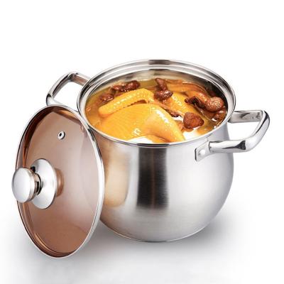 China 2021 Viable Newest Household Stainless Steel Double Bottom Pot Soup Top Pot With Glass Lid for sale