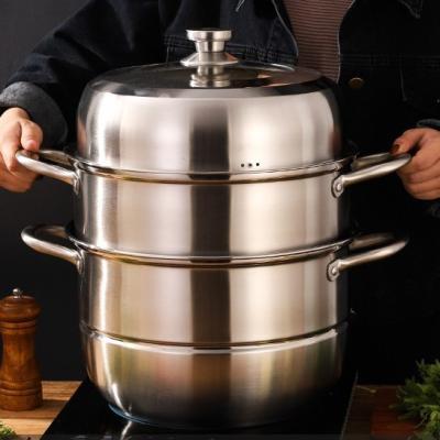 China 2021 Sustainable Universal Household Three-Layer Stainless Steel Steamer Pot With Combination Glass Cover for sale