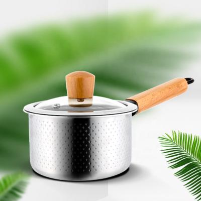 China Viable Hot Sale Home Kitchen Cooking Milk Pan Wooden Handle Stainless Steel Sauce Pans With Lid Set for sale