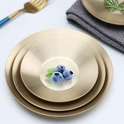 China 2021 Stainless Steel Plate And Viable Hot Daily Use Round Tableware Metal Dishes Wedding Hotel Sale Dish for sale