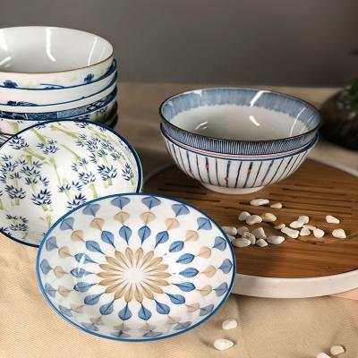 China Healty Natural Ceramic Noodle Bowl Fruit Salad Gift Bowl Christmas Gift Porcelain Chinese Dinner Set Blue and White for sale